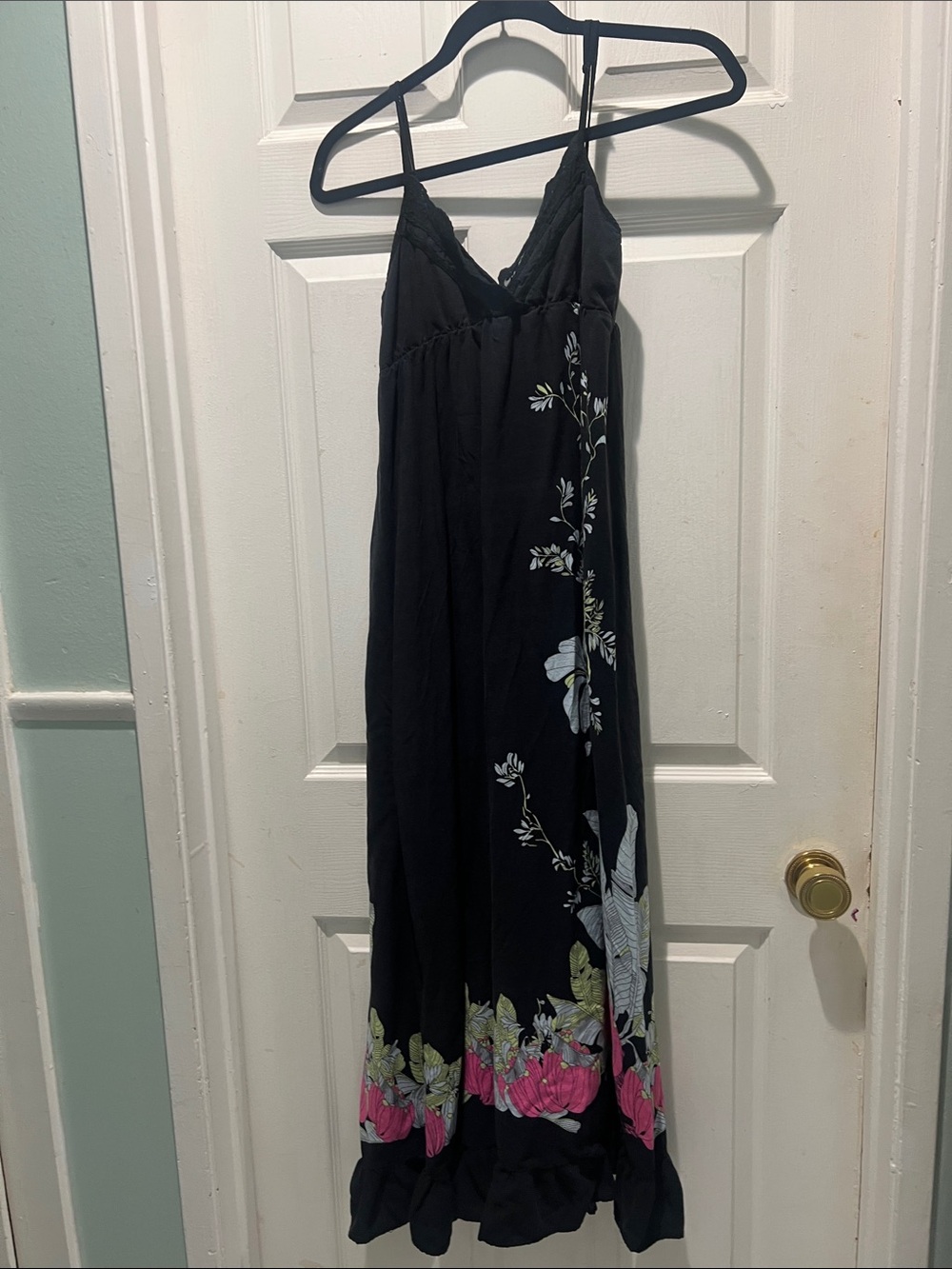 Lani Black Maxi Dress with Pink & Green Floral Trim
